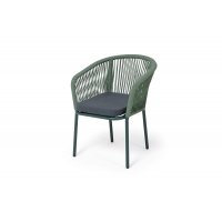 "Марсель" стул плетеный из роупа, каркас алюминий RAL6036 муар, роуп зеленый (4204) круглый tex, ткань темно-серая 027