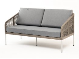 "Канны" диван 2-местный плетеный из роупа, каркас алюминий светло-серый (RAL7035) шагрень, роуп серый меланж круглый, ткань светло-серая "Канны" диван 2-местный плетеный из роупа, каркас алюминий светло-серый (RAL7035) шагрень, роуп серый меланж круглый, ткань светло-серая