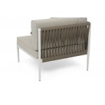 "Касабланка" угловой модуль плетеный из роупа, каркас алюминий светло-серый (RAL7035) муар, роуп серо-коричневый 23мм, ткань бежевая 15052