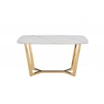 Стол обеденный Ланс DT-2852М, 160х90х75 см, белый мрамор Статуарио/глянцевое золото