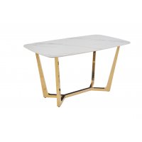 Стол обеденный Ланс DT-2852XS, 120х80х75 см, белый мрамор Статуарио/глянцевое золото