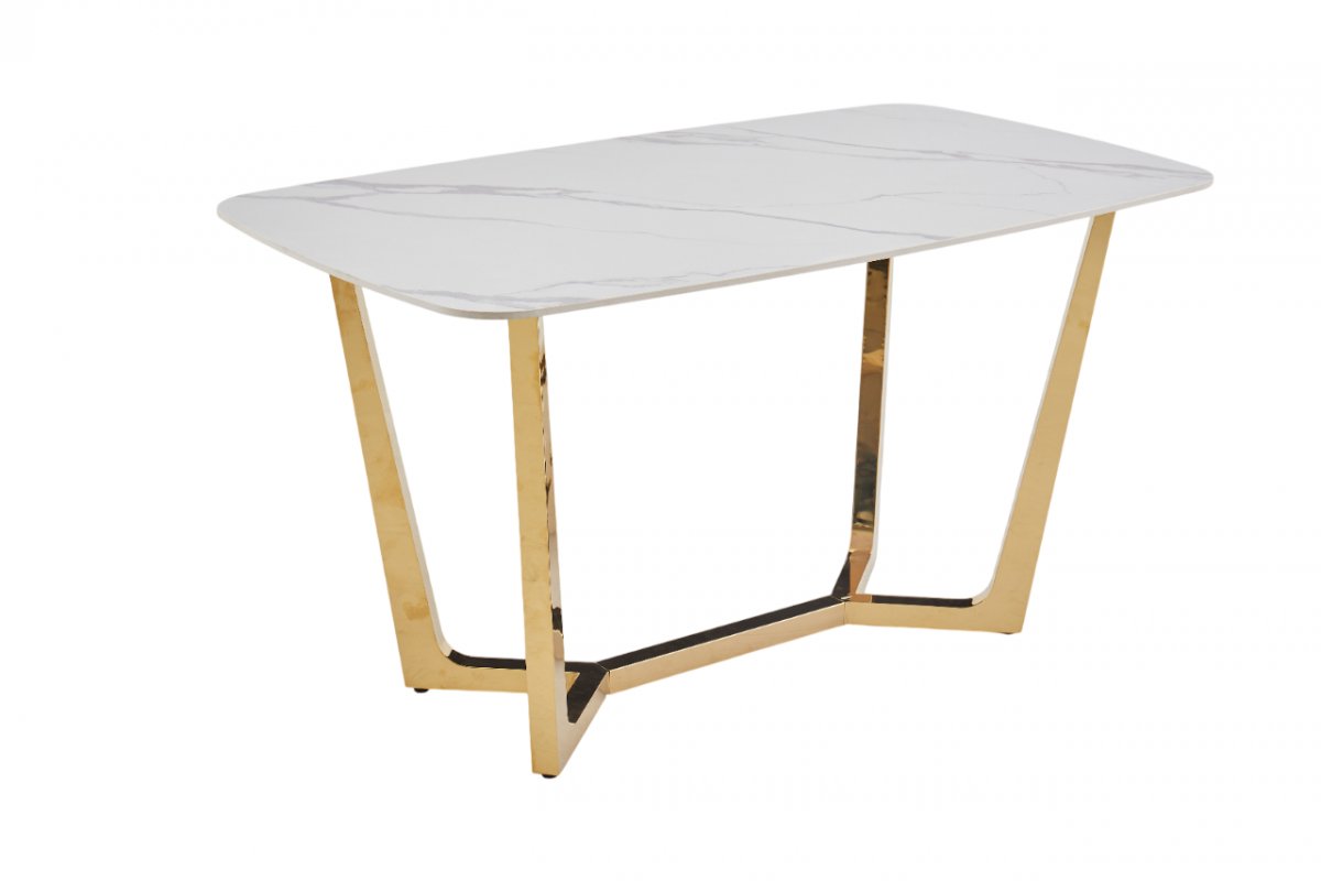 Стол обеденный Ланс DT-2852, 140х80х75 см, белый мрамор Статуарио/глянцевое золото Стол обеденный Ланс DT-2852, 140х80х75 см, белый мрамор Статуарио/глянцевое золото