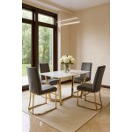 Стол обеденный Ланс DT-2852XS, 120х80х75 см, белый мрамор Статуарио/глянцевое золото