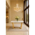 Стол обеденный Ланс DT-2852М, 160х90х75 см, белый мрамор Статуарио/глянцевое золото