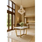 Стол обеденный Ланс DT-2852М, 160х90х75 см, белый мрамор Статуарио/глянцевое золото