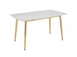 Стол обеденный Рио Голд DT-2849, 140х80х76 см, белый мрамор Статуарио/глянцевое золото