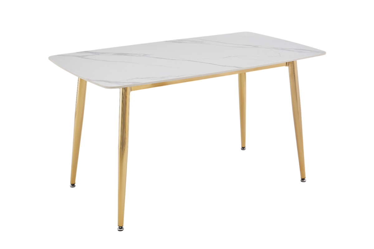 Стол обеденный Рио Голд DT-2849, 140х80х76 см, белый мрамор Статуарио/глянцевое золото