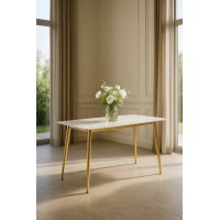 Стол обеденный Рио Голд DT-2849, 140х80х76 см, белый мрамор Статуарио/глянцевое золото Стол обеденный Рио Голд DT-2849, 140х80х76 см, белый мрамор Статуарио/глянцевое золото