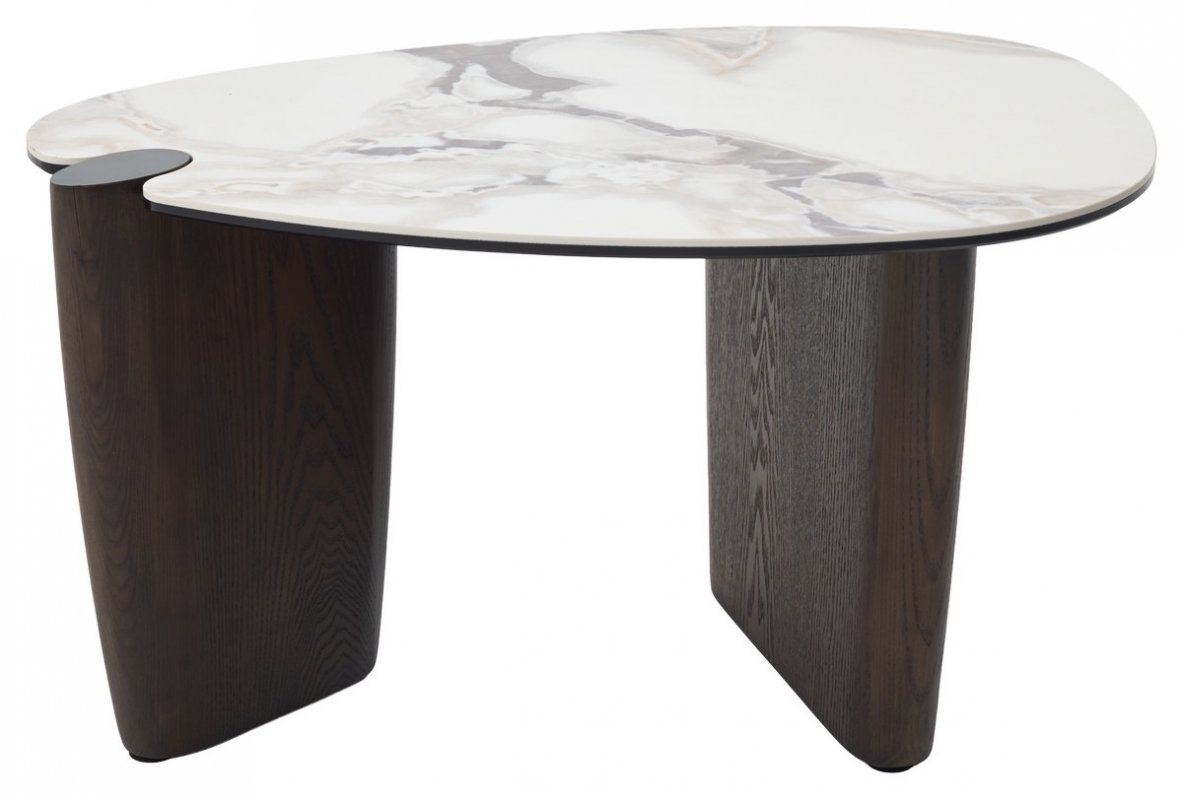 Стол кофейный DAG FENDI WHITE керамика на стекле/массив/ МДФ, облицованный дубовым шпоном ®DISAUR