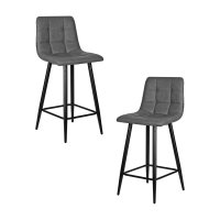 Набор 2 шт Стул полубарный DOBRIN OLIVIA, черные матовые ножки, серая антрацитовая винтажная экокожа (RU-08)