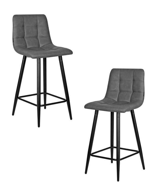 Набор 2 шт Стул полубарный DOBRIN OLIVIA, черные матовые ножки, серая антрацитовая винтажная экокожа (RU-08)