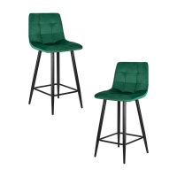 Набор 2 шт Стул полубарный DOBRIN OLIVIA, черные матовые ножки, зелёный велюр (108-64)