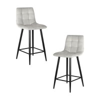 Набор 2 шт Стул полубарный DOBRIN OLIVIA, черные матовые ножки, светло-серый велюр (108-52)