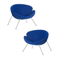 Набор 2 шт Кресло дизайнерское DOBRIN EMILY, синяя ткань AF6, хромированная сталь