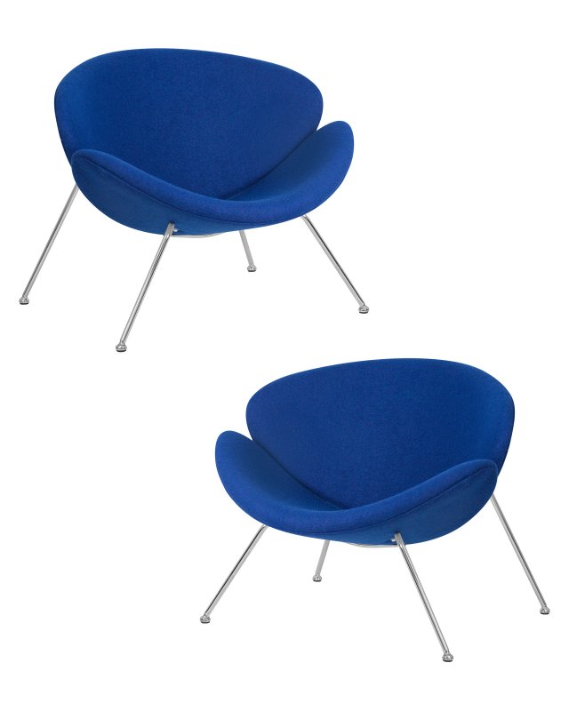 Набор 2 шт Кресло дизайнерское DOBRIN EMILY, синяя ткань AF6, хромированная сталь