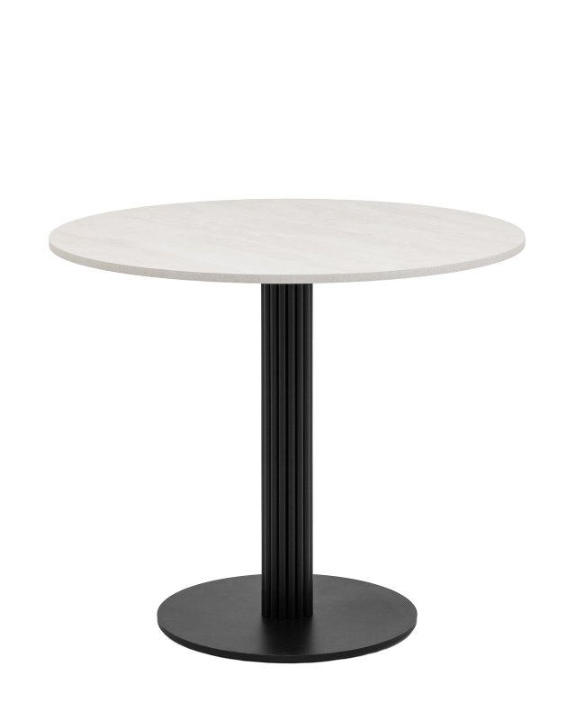 Стол круглый Фризбин D90, столешница МДФ ледяной камень, основание металл черный