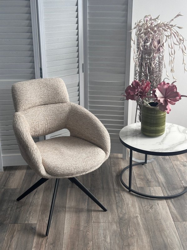 Стул АРНЭ (ARNE) 360 град, цвет БЕЖЕВЫЙ EYELASH -120, фактурный шенилл / ЧЕРНЫЙ каркас, ®DISAUR