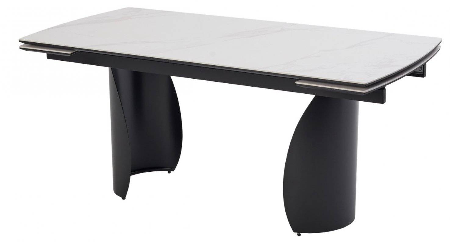 Стол ОЛЬХОН 180 БЕЛЫЙ МРАМОР МАТОВЫЙ , керамика / Черный каркас, М-City
