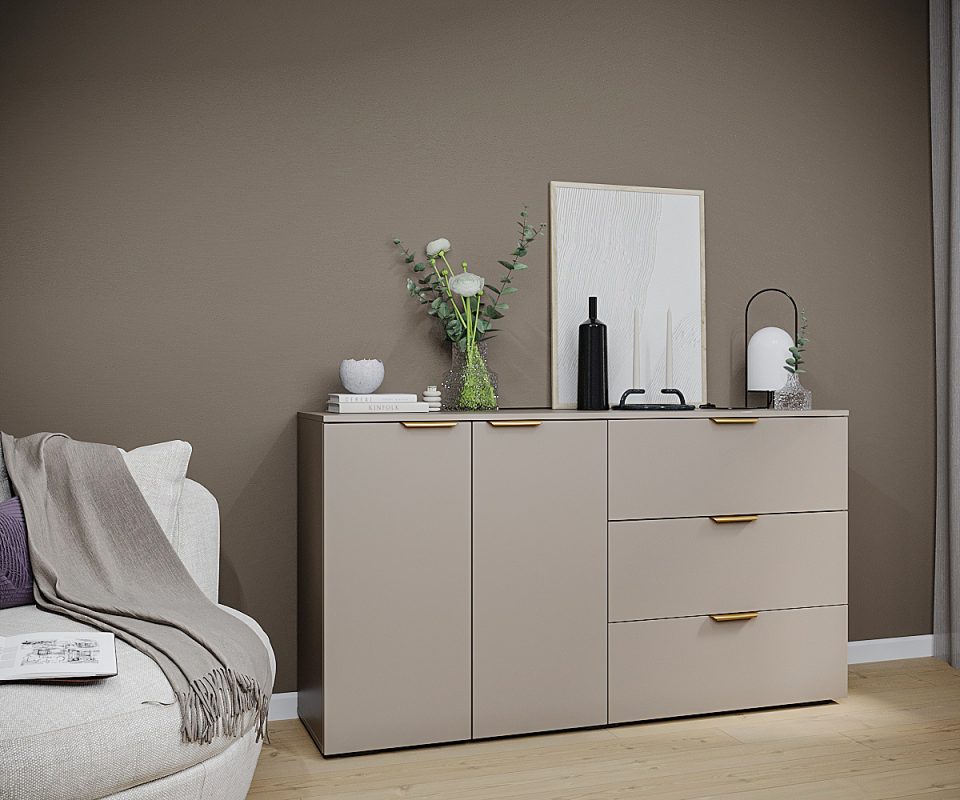 Комод Голд Бостон 2 дверки+3 ящика 1602х890х403(Глиняный Серый)