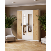 Шкаф комбинированный Ларс (1,6) с зеркалом белый/дуб крафт золотой