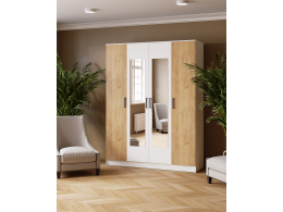 Шкаф комбинированный Ларс (1,6) с зеркалом белый/дуб крафт золотой