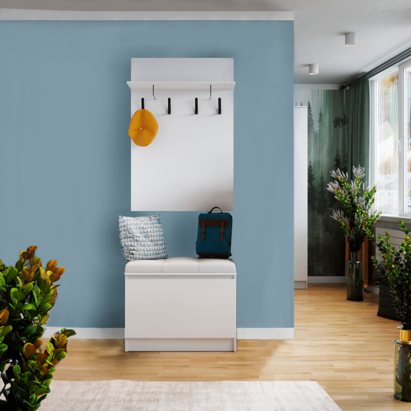 Набор Прихожая Мэнкс белый (вешалка МПВ-31+тумба МПТ-31+мягкое сиденье МСП-31)