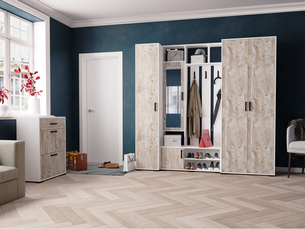 Прихожая Бриз шкаф платяной белый/дуб юкон