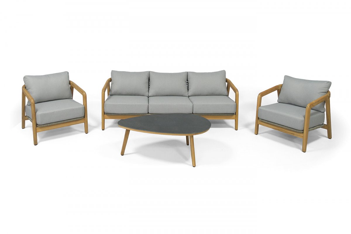 "Лейпциг" лаунж-зона из тика на 5 персон, цвет серый