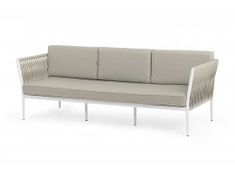 "Касабланка" диван 3-местный плетеный из роупа, каркас алюминий белый муар, роуп бежевый 20мм, ткань бежевая 15052 "Касабланка" диван 3-местный плетеный из роупа, каркас алюминий белый муар, роуп бежевый 20мм, ткань бежевая 15052