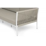 "Касабланка" диван 3-местный плетеный из роупа, каркас алюминий белый муар, роуп бежевый 20мм, ткань бежевая 15052 "Касабланка" диван 3-местный плетеный из роупа, каркас алюминий белый муар, роуп бежевый 20мм, ткань бежевая 15052