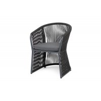 "Романо" стул плетеный из роупа, каркас алюминий темно-серый (RAL7024) муар, роуп темно-серый круглый, ткань темно-серая 027
