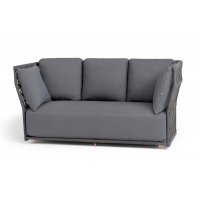 "Лугано" диван 3-местный плетеный из роупа, каркас алюминий темно-серый (RAL7024) муар, роуп темно-серый круглый, ткань темно-серая YB25-0027