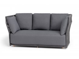 "Лугано" диван 3-местный плетеный из роупа, каркас алюминий темно-серый (RAL7024) муар, роуп темно-серый круглый, ткань темно-серая YB25-0027