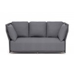 "Лугано" диван 3-местный плетеный из роупа, каркас алюминий темно-серый (RAL7024) муар, роуп темно-серый круглый, ткань темно-серая YB25-0027