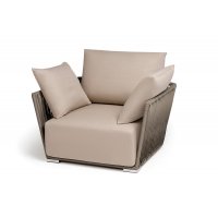 "Форли" кресло плетеное из роупа, каркас алюминий светло-серый (RAL7035) муар, роуп серо-коричневый 23мм, ткань Mossle бежевая