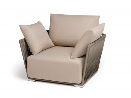 "Форли" кресло плетеное из роупа, каркас алюминий светло-серый (RAL7035) муар, роуп серо-коричневый 23мм, ткань Mossle бежевая "Форли" кресло плетеное из роупа, каркас алюминий светло-серый (RAL7035) муар, роуп серо-коричневый 23мм, ткань Mossle бежевая