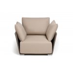 "Форли" кресло плетеное из роупа, каркас алюминий светло-серый (RAL7035) муар, роуп серо-коричневый 23мм, ткань Mossle бежевая