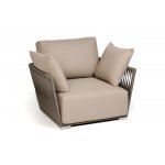 "Форли" кресло плетеное из роупа, каркас алюминий светло-серый (RAL7035) муар, роуп серо-коричневый 23мм, ткань Mossle бежевая