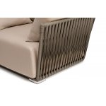 "Форли" кресло плетеное из роупа, каркас алюминий светло-серый (RAL7035) муар, роуп серо-коричневый 23мм, ткань Mossle бежевая