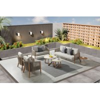 "Куршевель" лаунж-зона 7-местная плетеная из роупа, цвет светло-серый, каркас под дерево