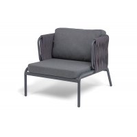 "Ронда" кресло плетеное из роупа, каркас алюминий темно-серый (RAL7024) муар, роуп серый 40 мм tex, ткань темно-серая 027