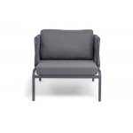 "Ронда" кресло плетеное из роупа, каркас алюминий темно-серый (RAL7024) муар, роуп серый 40 мм tex, ткань темно-серая 027