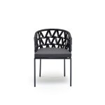 "Диего" стул плетеный из роупа, каркас из стали серый (RAL7022) муар, роуп темно-серый круглый, ткань темно-серая 027