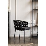 "Диего" стул плетеный из роупа, каркас из стали серый (RAL7022) муар, роуп темно-серый круглый, ткань темно-серая 027