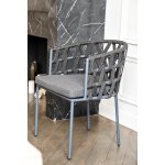 "Диего" стул плетеный из роупа, каркас из стали серый (RAL7022) муар, роуп темно-серый круглый, ткань темно-серая 027