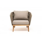 "Мальорка" кресло плетеное из роупа, основание дуб, роуп серо-коричневый 23мм, ткань бежевая 15052