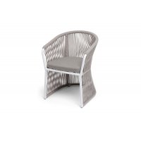 "Романо" стул плетеный из роупа, каркас алюминий белый муар, роуп бежевый круглый, ткань бежевая 15052