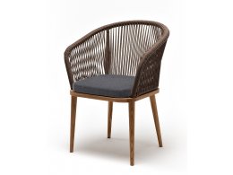 "Марсель" стул плетеный из роупа, основание дуб, роуп коричневый круглый, ткань темно-серая 027