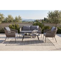 "Комо" лаунж-зона 4-местная плетеная из роупа (веревки), каркас алюминиевый бежево-серый, роуп серо-коричневый