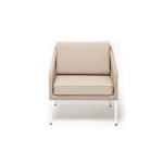 "Канны" кресло плетеное из роупа, каркас алюминий белый, муар, роуп бежевый круглый, ткань бежевая 035